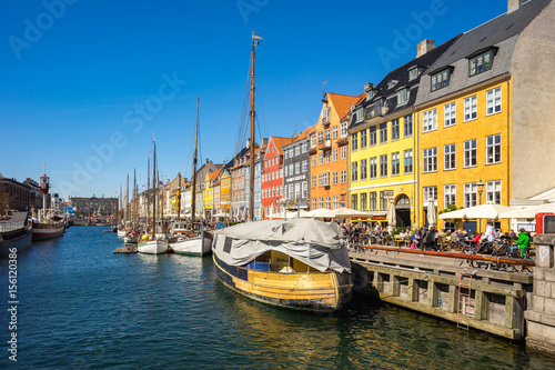 Photography View of Nyhavn in Copenhagen city, Denmark
