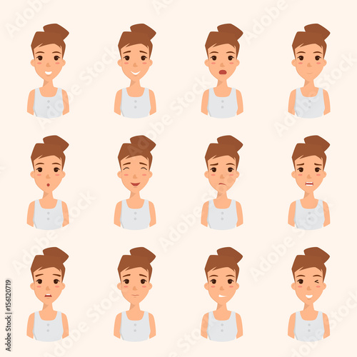 emotion face of woman collection. illustration vector of a flat design. set of people icons.