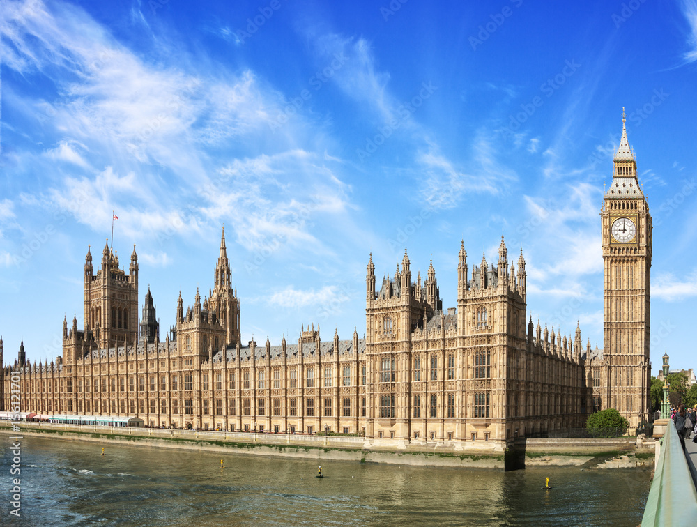 The Palace of Westminster with Big Ben (Elizabeth Tower) at  sunny  morning, London, England, UK.