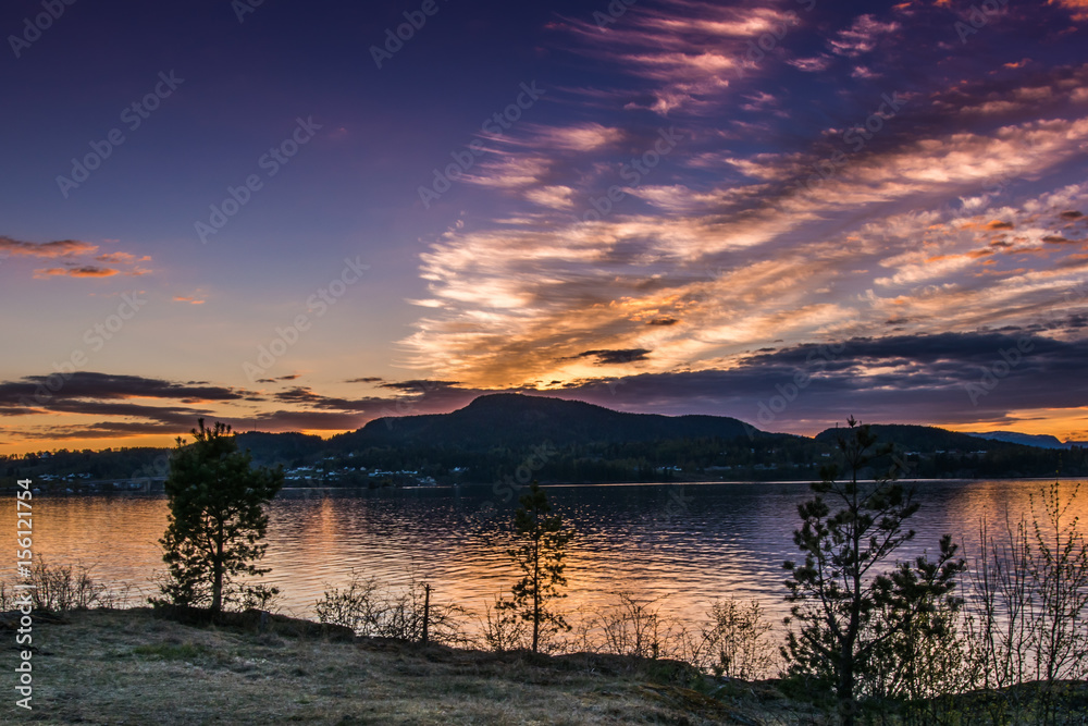 A beautiful landscape with lake and sunset