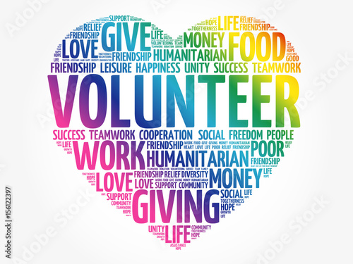 Volunteer word cloud collage, social concept background