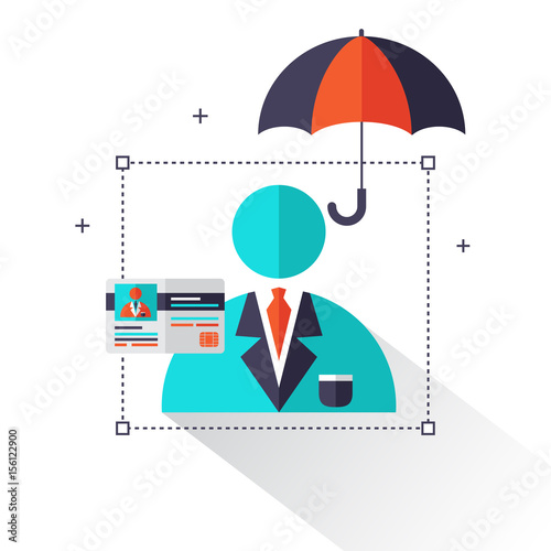 Life insurance concept – Life and Health care info graphics elements in flat style icons such as man icon, umbrella, insurance card. Can be used for banner, poster, info graphic. Vector illustration.
