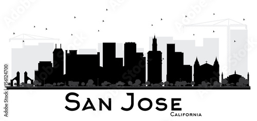 San Jose California City skyline black and white silhouette.