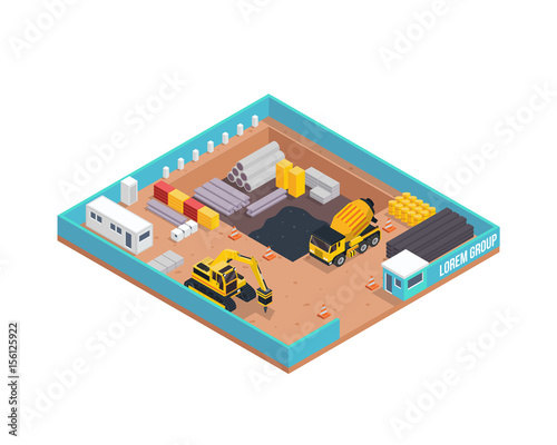 Modern Isometric Construction Site Illustration, Suitable For Infographic, Games, Children Books, And Other Graphic Related Assets.
