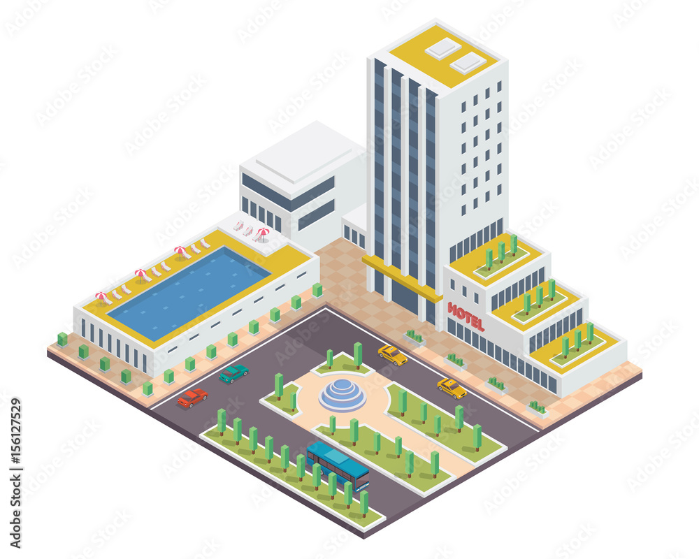 Modern Hotel Isometric, Suitable for Diagrams, Infographics, Illustration, And Other Graphic Related Assets
