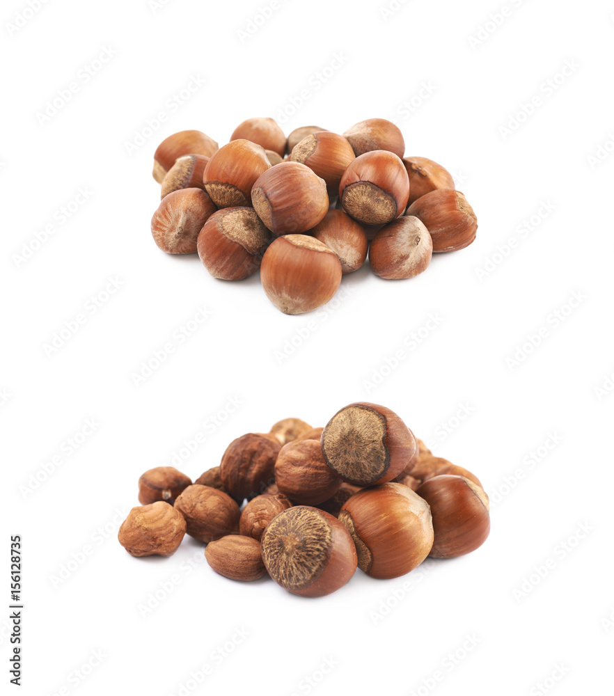 Pile of hazelnuts isolated