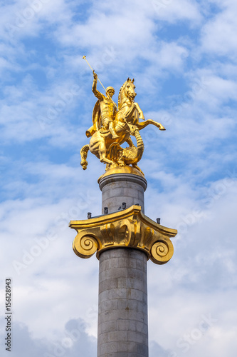 Golden sculpture of Saint George on the Freedom Square in Tbilisi