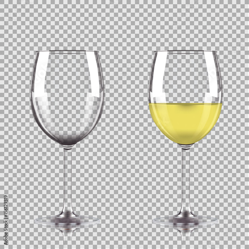 Glass of white wine and empty glass. Vector illustration isolated on transparent background.