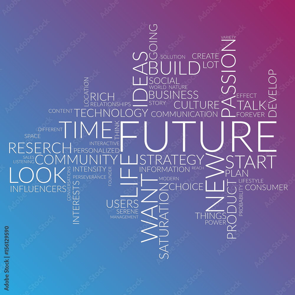 Obraz premium Futuristic words cloud about time, future, life
