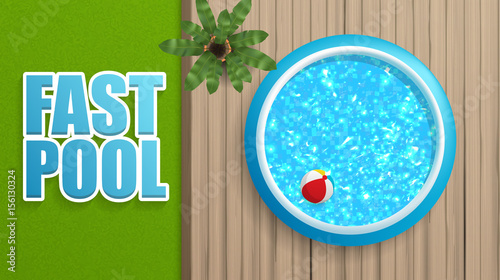 Photorealistic Summer Vector Background. Top View of Swimmingpool  and parasol.