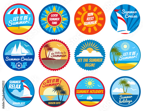 Vintage summer labels. Tropical holiday vector logos with typography