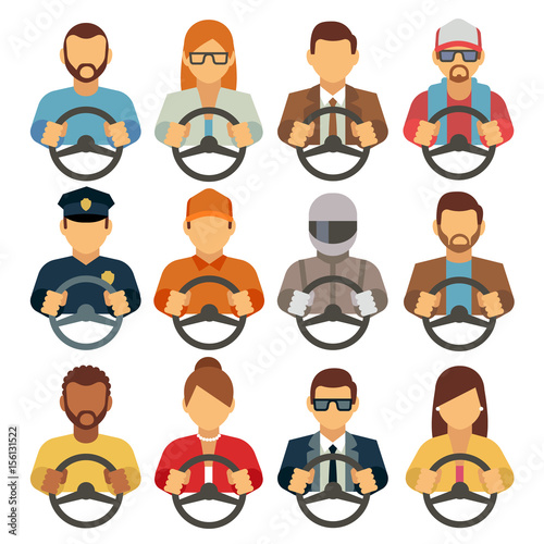 Man and woman drivers vector flat icons photo