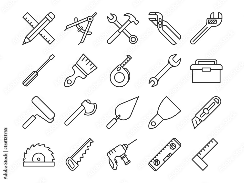 Mechanical tools line vector icons Mechanical tools line vector icons