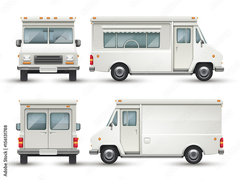 White blank food car, commercial truck isolated
