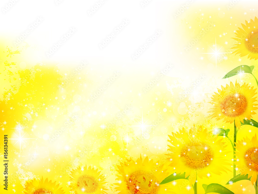 Naklejka premium ひまわり 夏 風景 背景