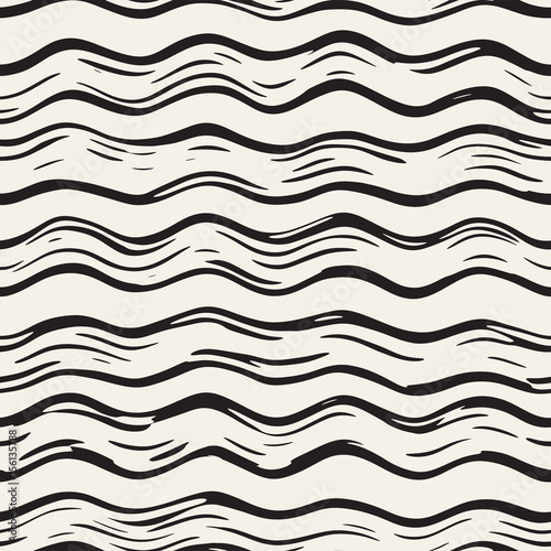 Decorative seamless pattern with handdrawn doodle lines. Hand painted grungy stripes background. Trendy endless freehand texture