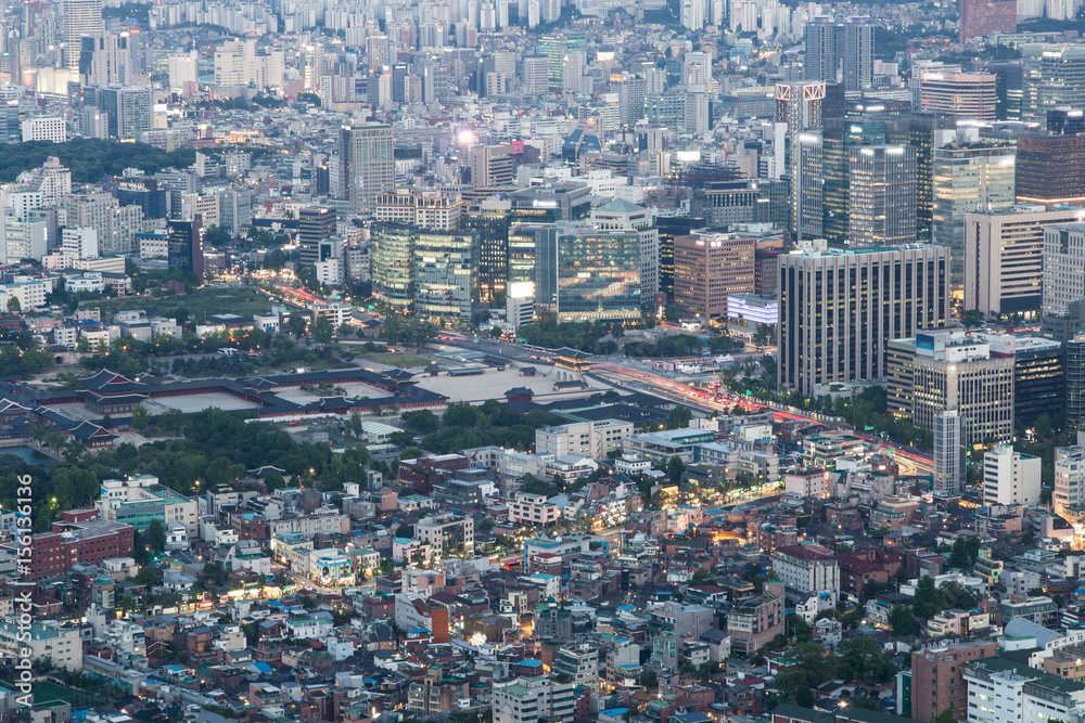 Aerial view of the Gyeongbokgung Royal palace in Seoul, South Korea