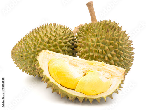 King of fruits, Durian on white background. photo