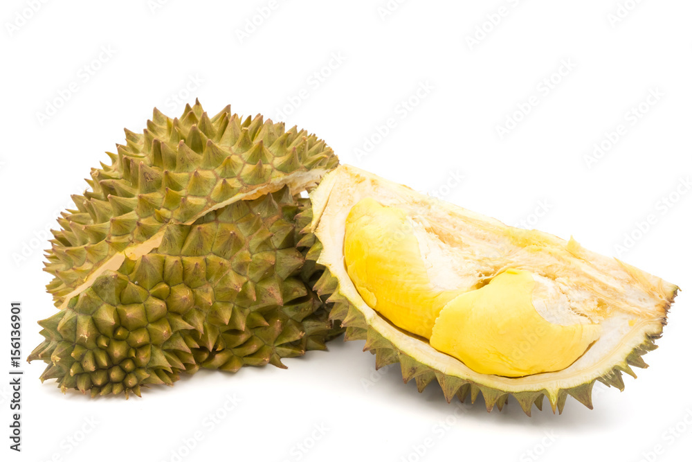 Fototapeta premium King of fruits, Durian on white background.