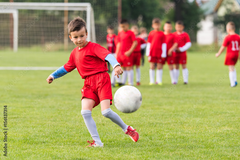 Kids soccer football - children players match on soccer field Stock ...