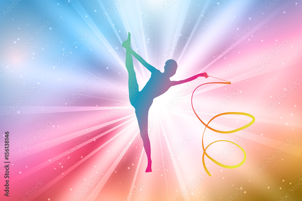 Fototapeta premium Rhythmic Gymnasts Silhouettes, Colorful, Rainbow 