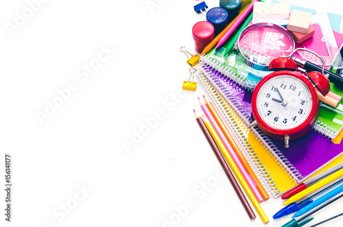  Assorted school supplie with a notebooks, pencils, pens, scissors etc.