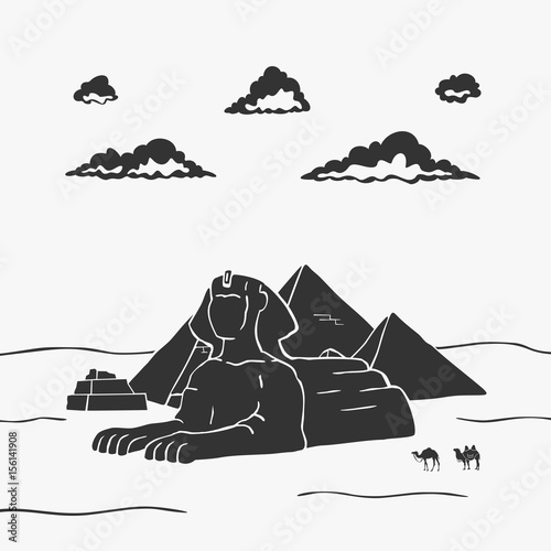 Egyptian Pyramids And Camels Vector Illustration