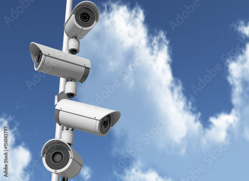 A set of security cameras watching different dirtections. 3D Rendering