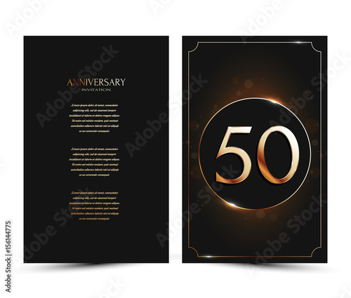 50 years anniversary decorated greeting / invitation card template with golden elements.