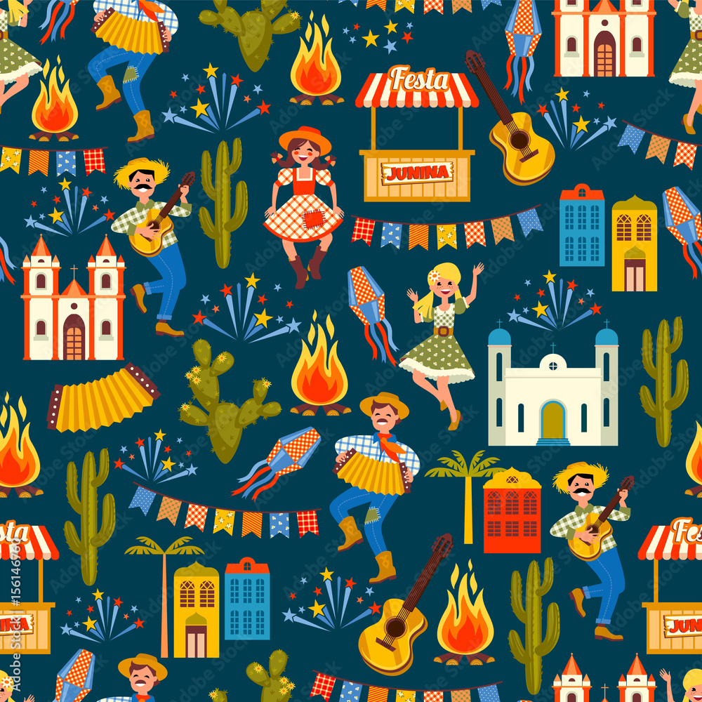 Latin American holiday, the June party of Brazil. Seamless pattern.