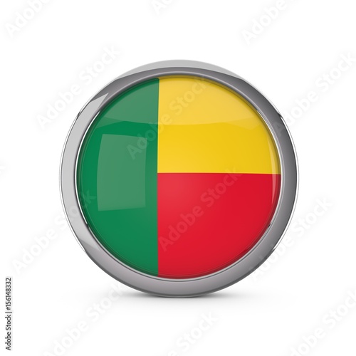 Free Download Benin national flag in a glossy circle shape with chrome frame. 3D Rendering - GFXLoad