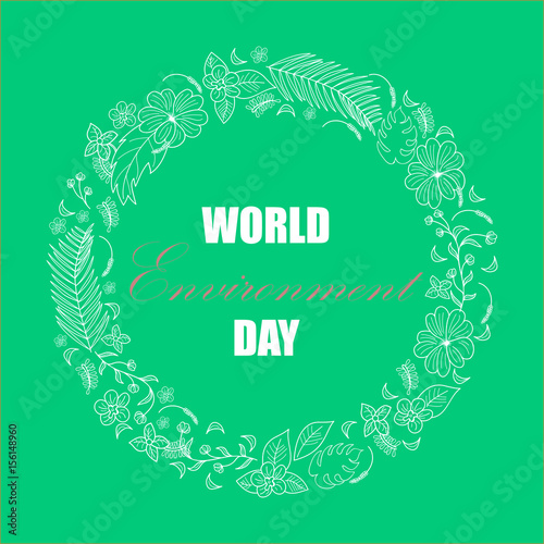World environment day background. illustration with floral and tropical frame for greeting card, poster. photo