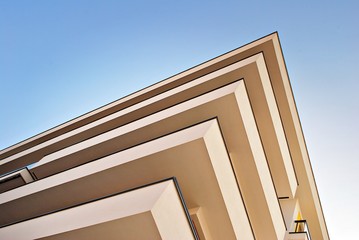 Modern apartment buildings exteriors. Architectural details of modern apartment building.
