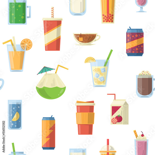 Vector seamless pattern with non alcoholic drinks. Vector illustrations
