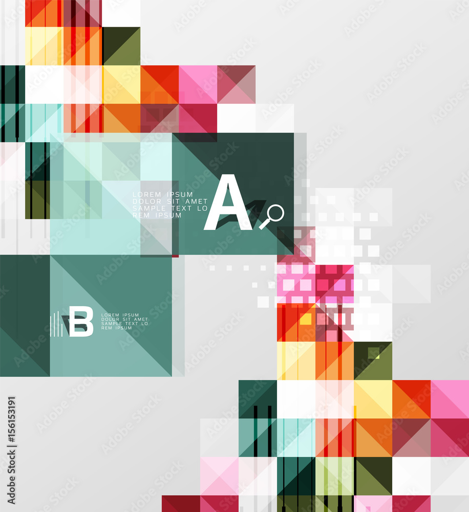 Vector square elements on gray abstract background with infographics