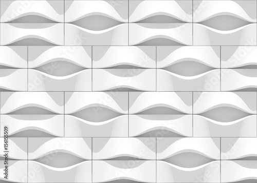 White curved lines background. Concrete decorative tile. 3D rendering design. Seamless texture .