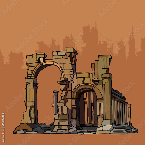 ancient crumbling arches of stone with columns