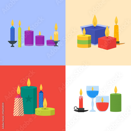 Cartoon Candles Banner Card Set. Vector