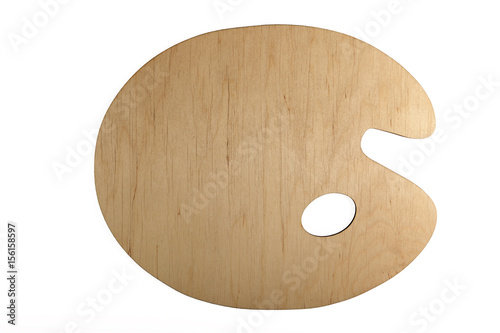 New, classical, wooden palette of artist. Isolated on white background. View from above