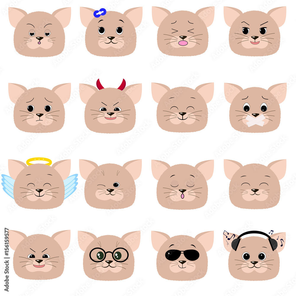 Cat emoticon, cat face set. Cat emoticon, cat face set.