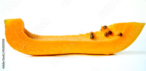 Sliced papaya on white Isolated Background Side View