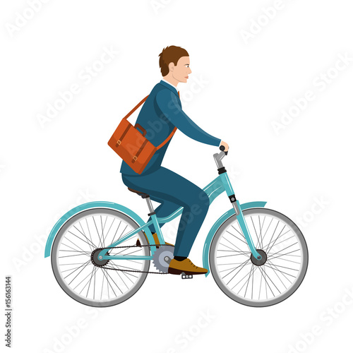 Simple cartoon of businessman riding a bicycle © Rogatnev