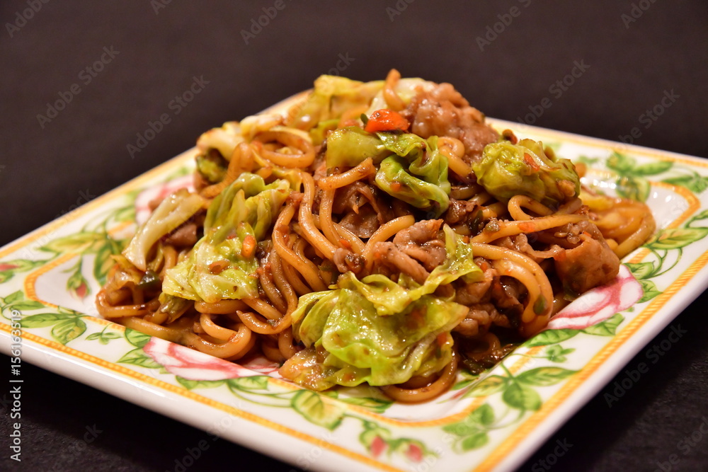 Homemade chow mein. Popular food in Japan.