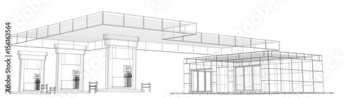 Gas Station. Wire frame vector illustration