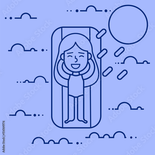 summer holiday swimming on an inflatable mattress vector illustration icon.