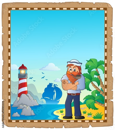Parchment with sailor and lighthouse