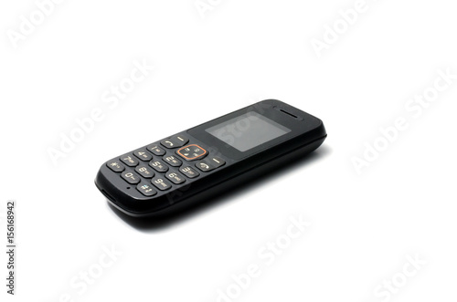 Black mobile phone on white isolated background