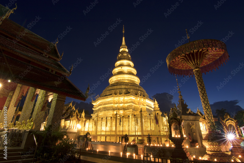 Thai temple , Wat Phra That Hariphunchai in Lamphun, Thailand.