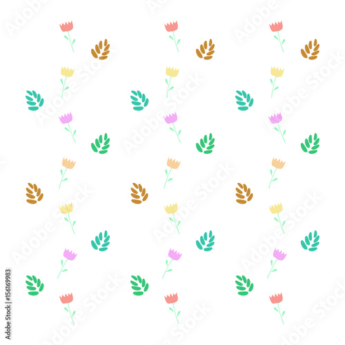 Simple seamless pattern with leaves and flowers over white
