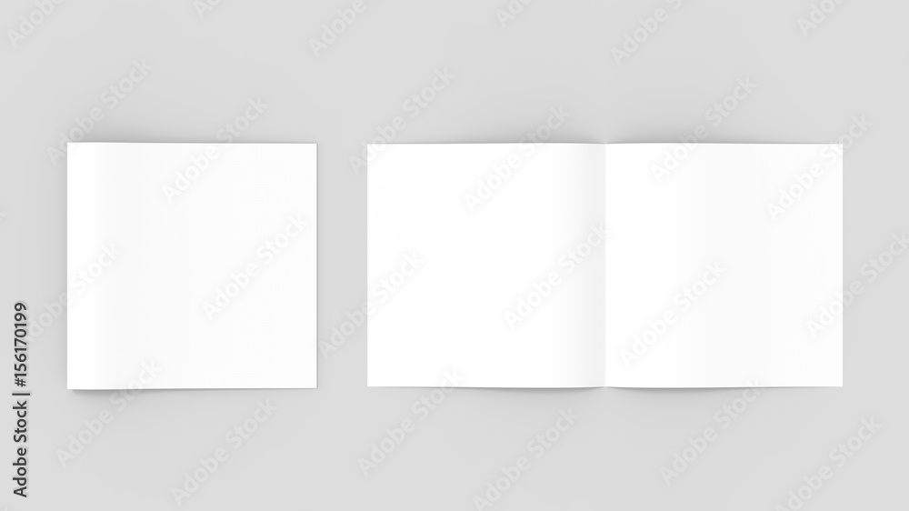 Spuare bi-fold , half fold brochure mock up. 3D illustrating. Spuare bi-fold , half fold brochure mock up. 3D illustrating.